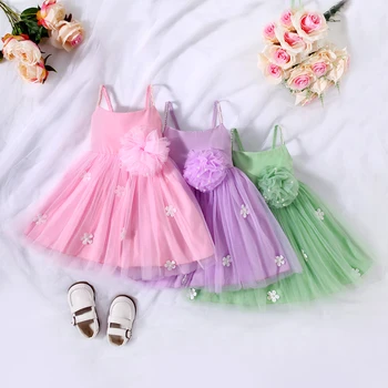 3 цвета, фатиновое платье для маленьких девочек от 1 до 6 лет, без рукавов, платье-пачка в стиле пэчворк с жемчужным цветком, кружевное платье-пачка в стиле пэчворк для вечеринки