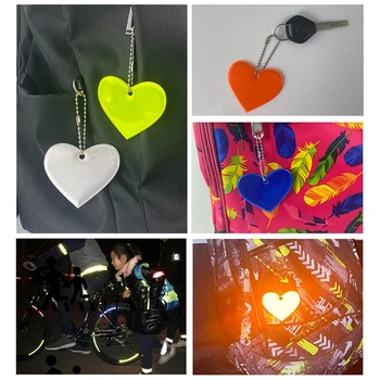 Кольцо для ключей с отражателем для безопасности детей, Ультрарефлексивный брелок в форме сердца для одежды, сумок, рюкзаков, колясок, инвалидных колясок