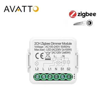 Модуль Диммера AVATTO 1/2 gang Tuya Zigbee Light Dimmer Switch с 2-полосным Управлением, умный Переключатель Диммера лампы Работает для Alexa Google Home