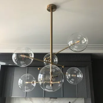 современный дизайн, люстра со стеклянным шаром, 6 головок, люстра с пузырьками из прозрачного стекла, люстра для гостиной, кухни, черный / золотой светильник
