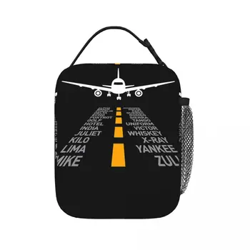 Подарки пилоту самолета, взлетно-посадочная полоса аэропорта, фонетический алфавит, изолированная сумка для ланча, сумка для пикника, сумка для ланча для женщины, работы, детей, школы