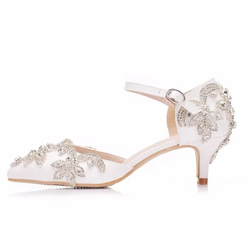 Белые женские свадебные туфли на среднем каблуке 2 дюйма, туфли для невесты, роскошные свадебные туфли Мэри Джейн со стразами, размер 42