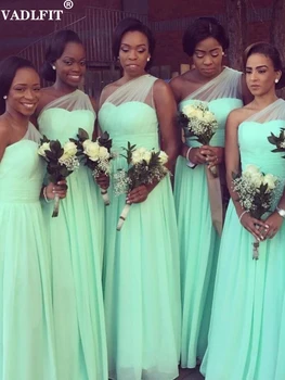 Длинные Мятно-зеленые шифоновые платья подружек невесты 2022 на одно плечо Vestido De invitada a Boda