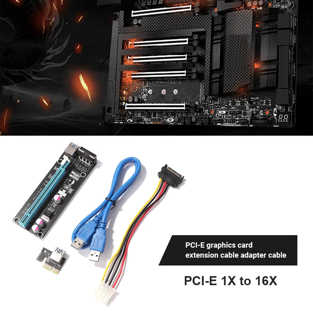 1 шт. карта PCI-E Riser Card PCI Express от 1x до 16x адаптер-удлинитель USB 3.0 Кабель SATA до 4Pin Питание для адаптера-удлинителя видеокарты . ' - ' . 1