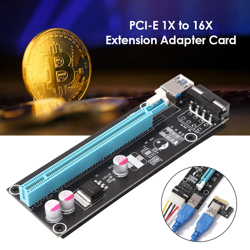 1 шт. карта PCI-E Riser Card PCI Express от 1x до 16x адаптер-удлинитель USB 3.0 Кабель SATA до 4Pin Питание для адаптера-удлинителя видеокарты . ' - ' . 2