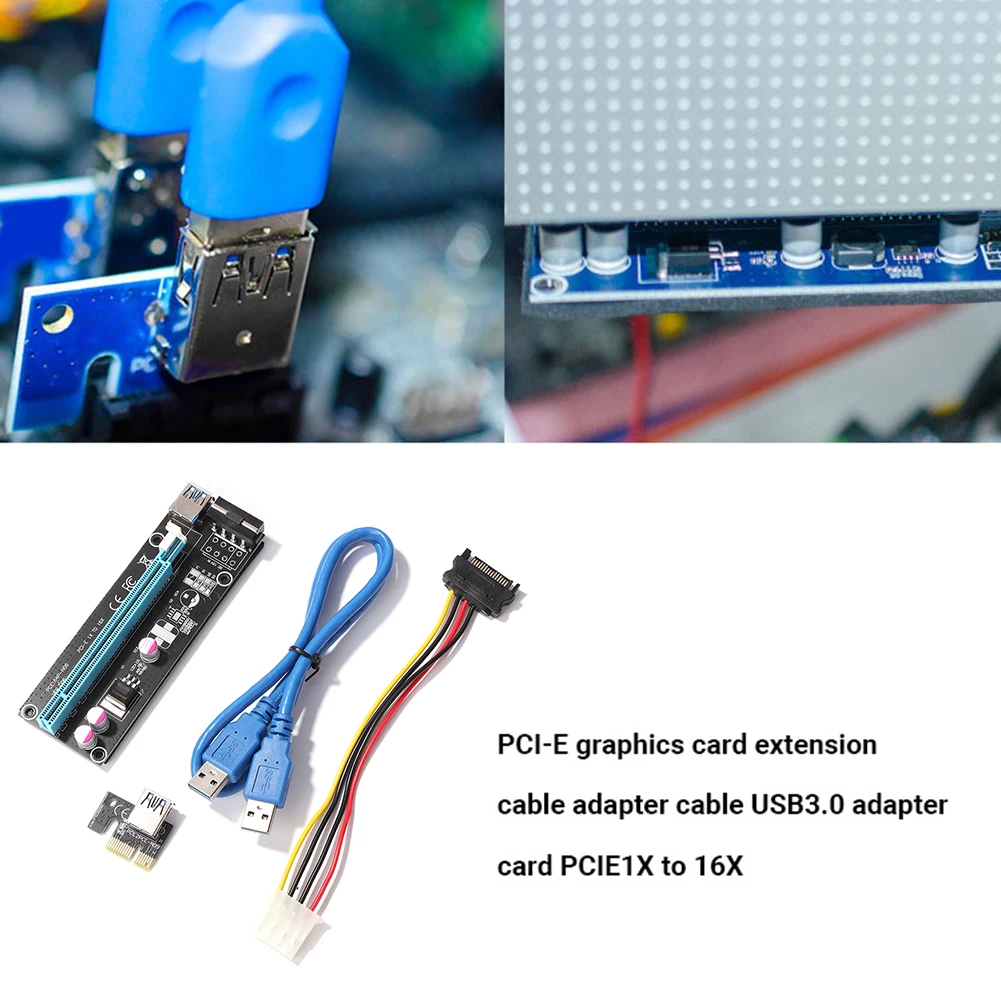 1 шт. карта PCI-E Riser Card PCI Express от 1x до 16x адаптер-удлинитель USB 3.0 Кабель SATA до 4Pin Питание для адаптера-удлинителя видеокарты . ' - ' . 3