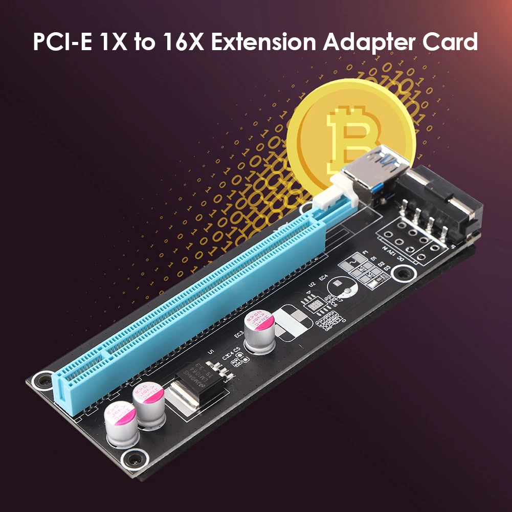 1 шт. карта PCI-E Riser Card PCI Express от 1x до 16x адаптер-удлинитель USB 3.0 Кабель SATA до 4Pin Питание для адаптера-удлинителя видеокарты . ' - ' . 4