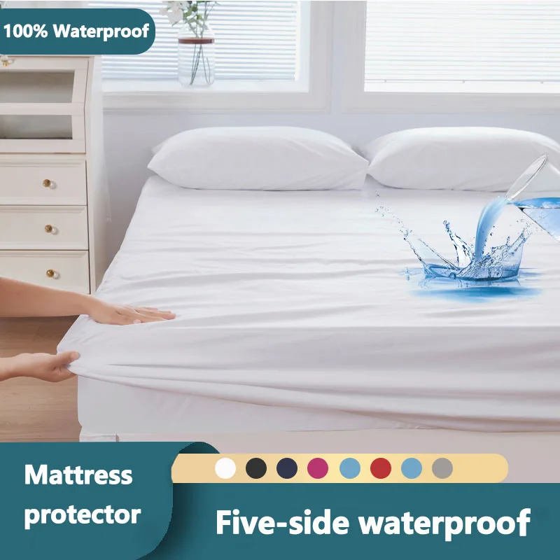 100% Водонепроницаемая простыня с пятью сторонами из матовой ткани, водонепроницаемый наматрасник с эластичной лентой, противоскользящий протектор матраса . ' - ' . 0