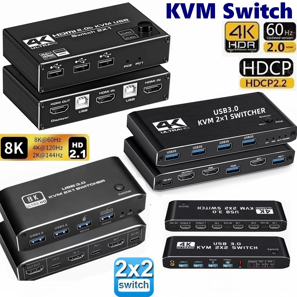 10шт HDMI KVM Переключатель 4K 60Hz 2 Порта Двойной Монитор USB 3.0 KVM Переключатель 2 в 2 из USB KVM Переключатель Для монитора компьютера Клавиатура . ' - ' . 0