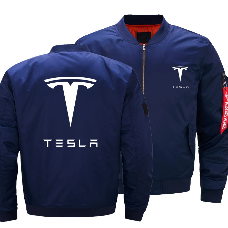 2023 Новая осенне-зимняя мужская летающая куртка с логотипом Tesla, модная утепленная ветровка, теплое повседневное бейсбольное пальто на молнии . ' - ' . 1