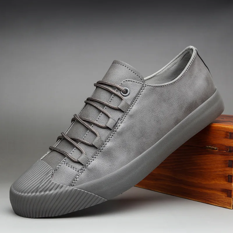2023, новая модная мужская вулканизированная обувь с низким вырезом, повседневная обувь из натуральной кожи, корейская версия, дышащие черные кроссовки на шнуровке . ' - ' . 2