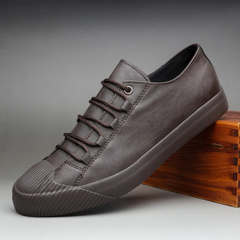 2023, новая модная мужская вулканизированная обувь с низким вырезом, повседневная обувь из натуральной кожи, корейская версия, дышащие черные кроссовки на шнуровке . ' - ' . 3