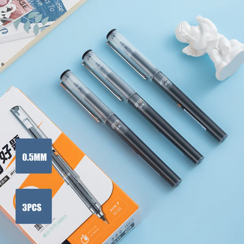 3шт DELI SF30 Прямая ручка с нейтральной жидкостью 0,5 мм Шариковая ручка с черными чернилами, полная игольчатая трубка, Школьные принадлежности для студентов, Канцелярские принадлежности . ' - ' . 4