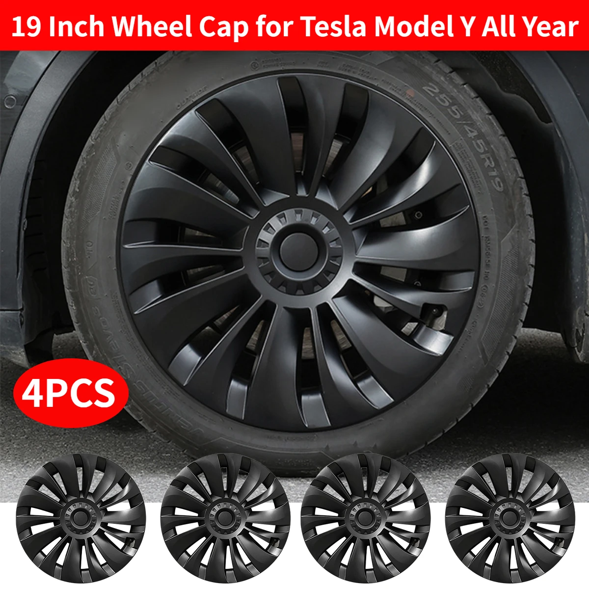 4/1ШТ 19-дюймовая крышка ступицы, сменная крышка колеса, автомобильная крышка ступицы, полная крышка обода, аксессуары для Tesla Model Y Круглый год . ' - ' . 0