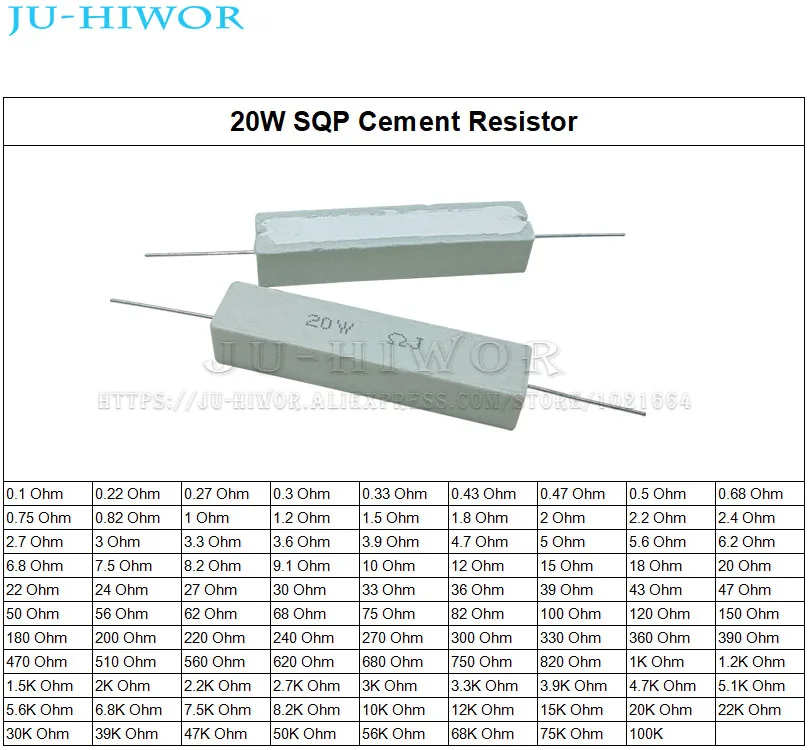 5шт 20 Вт Цементный резистор 5% SQP 0.1 0.22 0.33 0.5 1 1.2 1.8 2 2.2 3 3.3 3.6 4.7 5 8 10 15 20 25 30 100 Силовое сопротивление K R Ом . ' - ' . 4