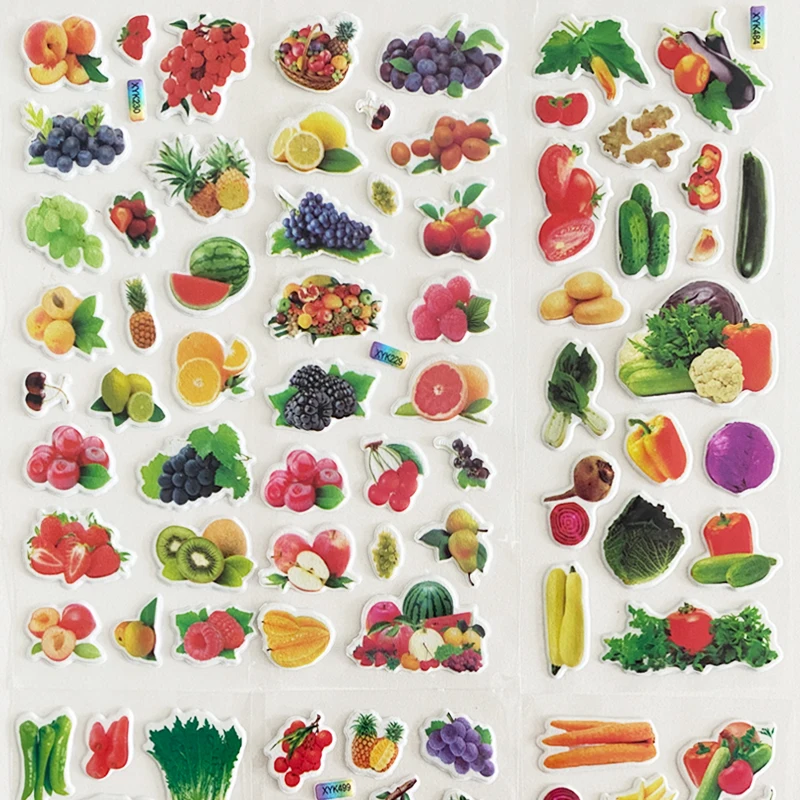 6 листов Свежих овощей и фруктов, милые мультяшные 3D наклейки, декор для скрапбукинга, сделай сам, детские развивающие познавательные игрушки для раннего обучения . ' - ' . 2