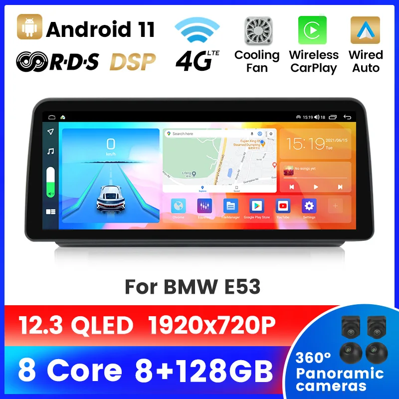 8-Ядерный 2 Din 8 + 128 Г Встроенный Автомобильный Радиоприемник Carplay Автомобильный DVD-плеер Для BMW 5 Серии E39 X5 E53 Android 11,0 IPS Сенсорный Экран Bluetooth . ' - ' . 0
