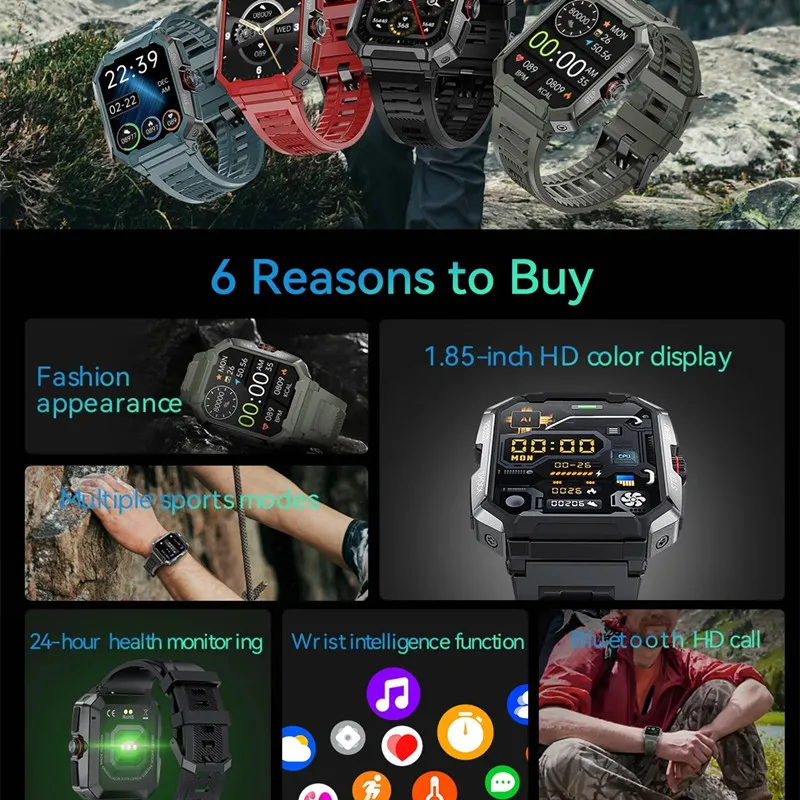 AK47 Смарт-часы 1,85 Дюйма HD С Большим Экраном Мужские Наручные Часы Для Занятий Спортом На открытом воздухе BT Call AI Voice 400mAh Мониторинг здоровья Smartwatch . ' - ' . 1