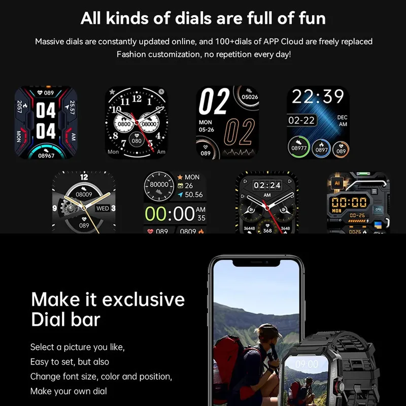 AK47 Смарт-часы 1,85 Дюйма HD С Большим Экраном Мужские Наручные Часы Для Занятий Спортом На открытом воздухе BT Call AI Voice 400mAh Мониторинг здоровья Smartwatch . ' - ' . 2