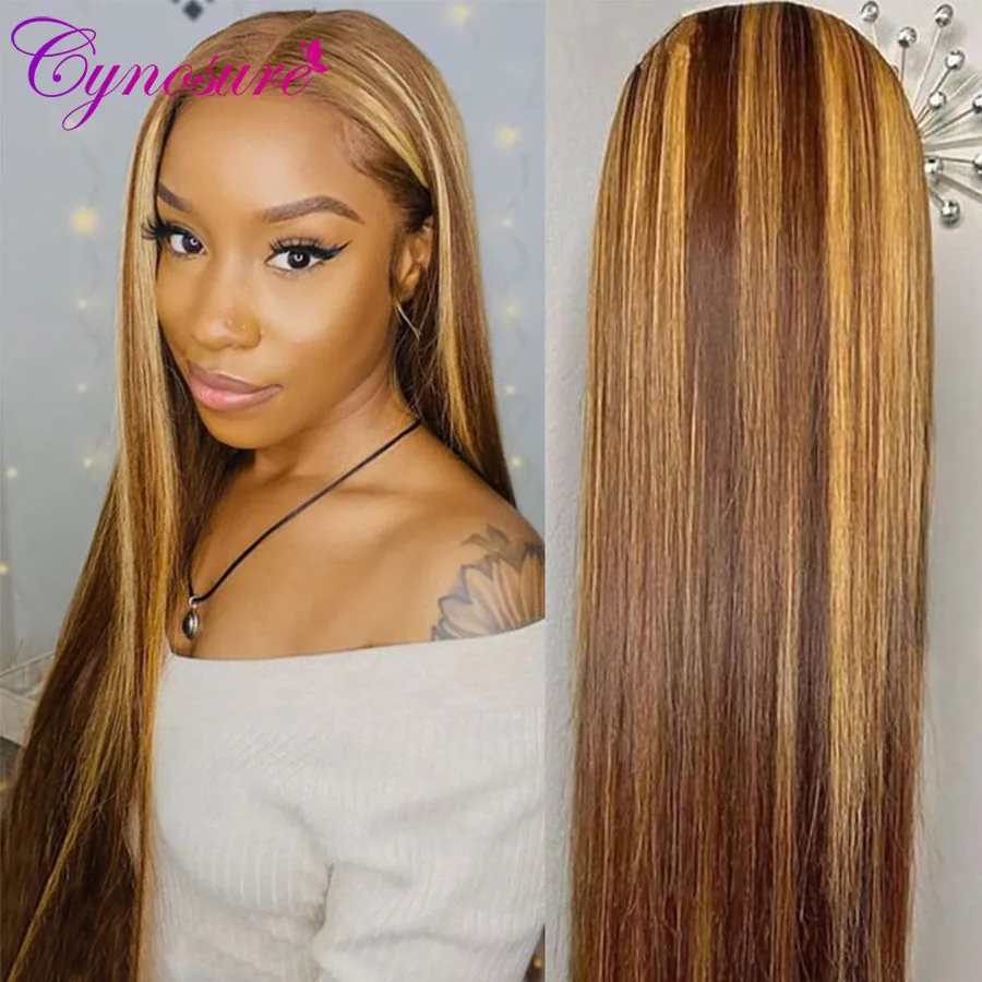 Cynosure Выделите Светлые парики из человеческих волос на кружеве спереди, предварительно выщипанные 13x4 Омбре, Бразильские прямые парики из человеческих волос для чернокожих женщин . ' - ' . 0