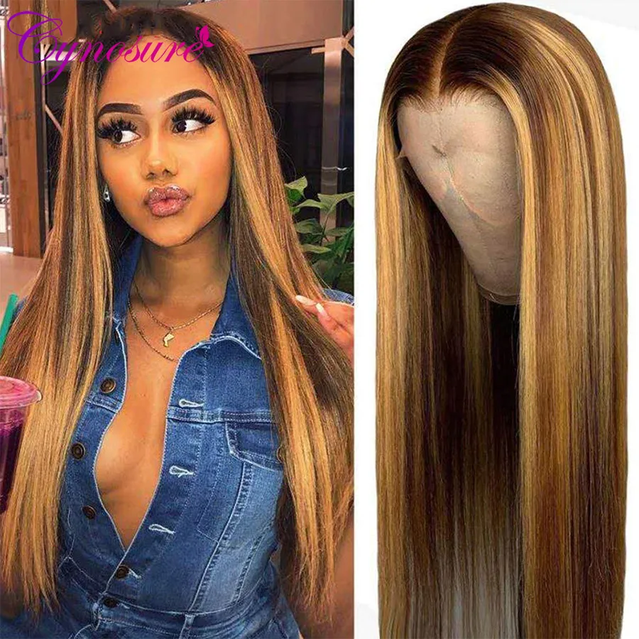 Cynosure Выделите Светлые парики из человеческих волос на кружеве спереди, предварительно выщипанные 13x4 Омбре, Бразильские прямые парики из человеческих волос для чернокожих женщин . ' - ' . 1