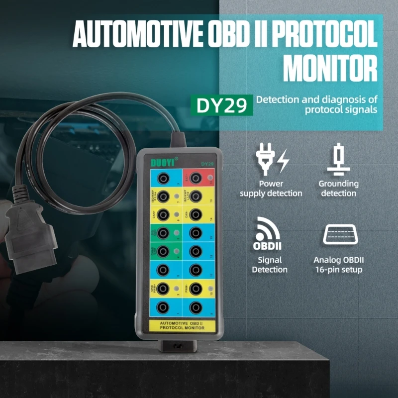 DUOYI Automotive-Obd2 Breakout Box, Интерфейсный монитор, Тестер распиновки, детектор для детектора питания/заземления, 4 мм разъем типа 