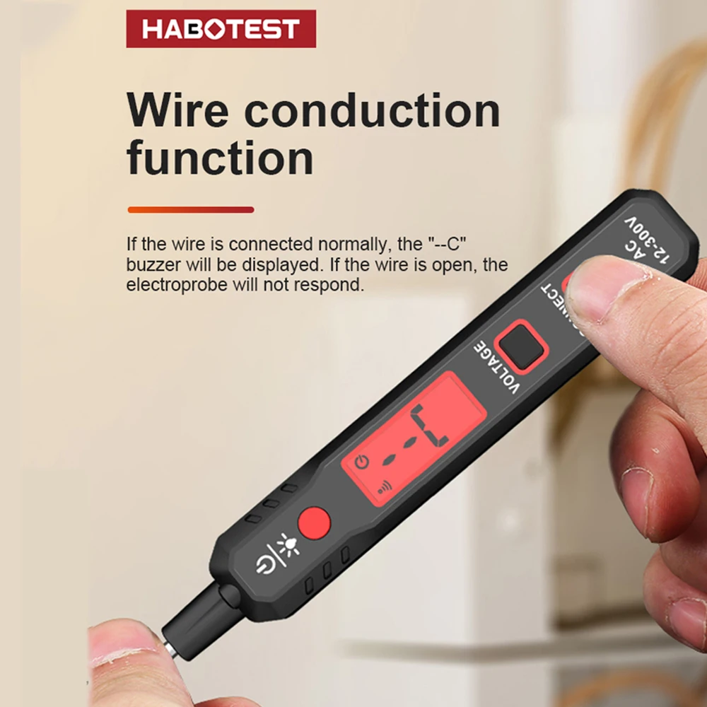 HABOTEST HT89 Тестер напряжения переменного тока 12 ~ 300 В Бесконтактный Детектор Напряжения для Провода под Напряжением/Нулевого Напряжения с Определителем Точки Останова с Сигнализацией . ' - ' . 3