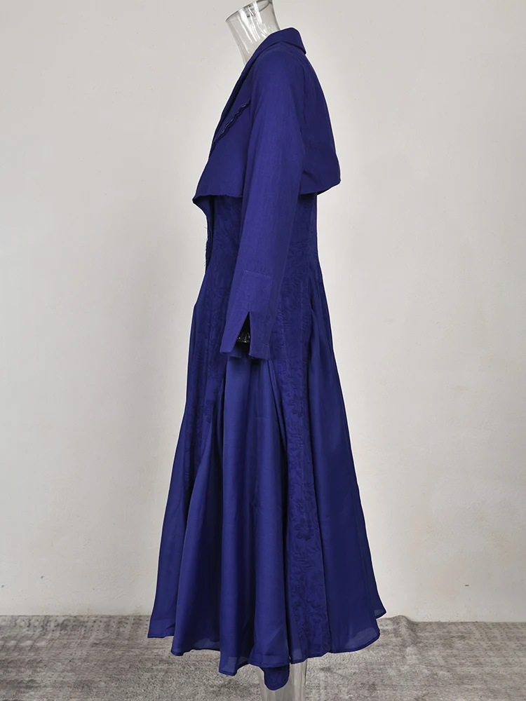 IEQJ Сшитые сетчатые плиссированные льняные макси-платья больших размеров с длинным рукавом, винтажное элегантное платье 2023 года, новая одежда 3W6617 . ' - ' . 3