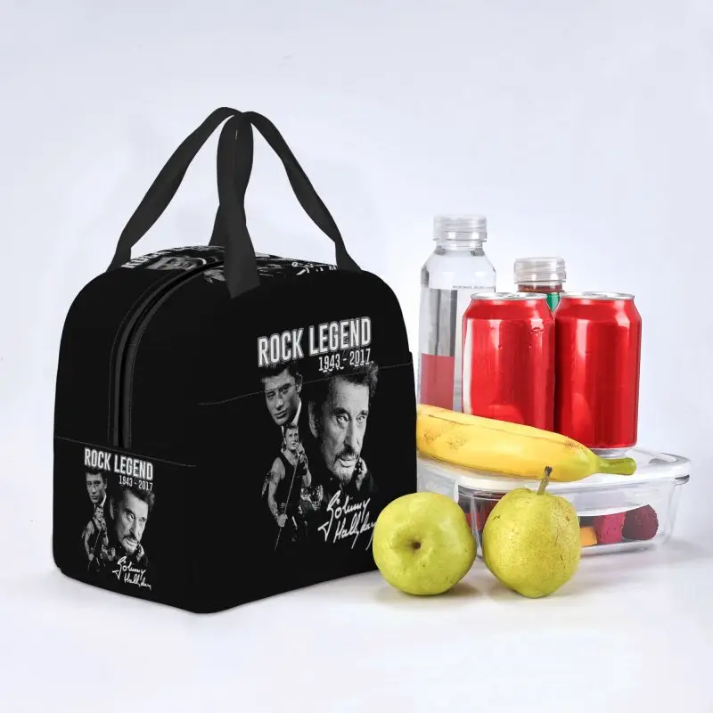 Johnny Hallyday, изолированная сумка для ланча для женщин, Герметичный термоохладитель для французского рок-певца, кассовый аппарат Bento, Работа в школе . ' - ' . 4