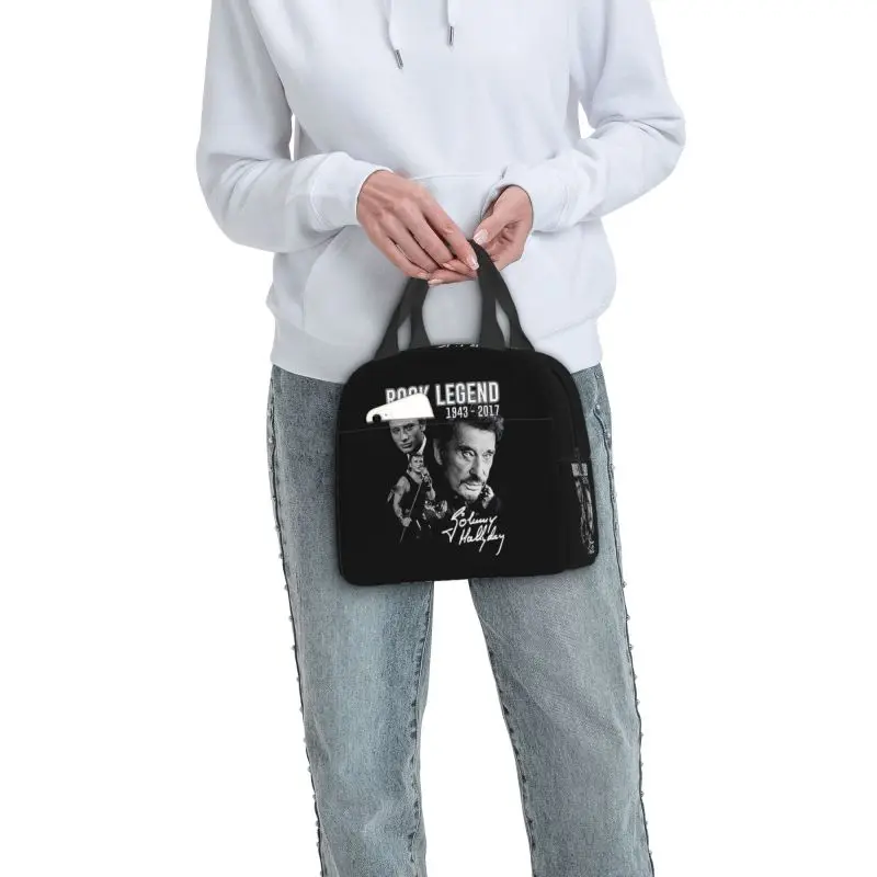 Johnny Hallyday, изолированная сумка для ланча для женщин, Герметичный термоохладитель для французского рок-певца, кассовый аппарат Bento, Работа в школе . ' - ' . 5