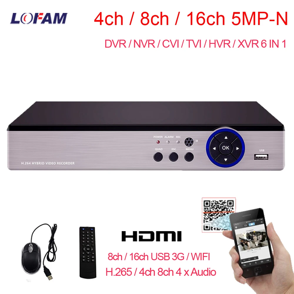 LOFAM 5MP N AHD CCTV Регистратор Видеонаблюдения DVR 4CH 8CH 16CH Security DVR NVR Для Аналоговых AHD IP Сетевых Камер H.265 DVR . ' - ' . 0
