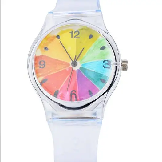 Pop moda selvagem selvagem série silicone transparente multi-color modelos femininos pin fivela rodada relógio de quartzo . ' - ' . 0