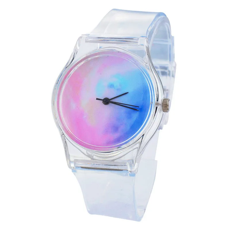Pop moda selvagem selvagem série silicone transparente multi-color modelos femininos pin fivela rodada relógio de quartzo . ' - ' . 1