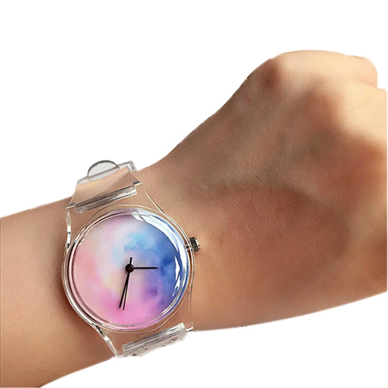 Pop moda selvagem selvagem série silicone transparente multi-color modelos femininos pin fivela rodada relógio de quartzo . ' - ' . 2