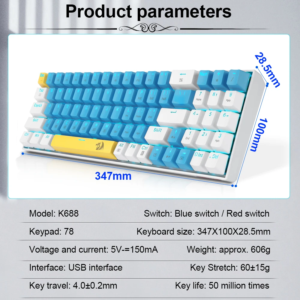 REDRAGON K688 USB Мини механическая игровая клавиатура Синий Красный переключатель 78 клавиш Проводной геймер для компьютера ПК ноутбук . ' - ' . 5