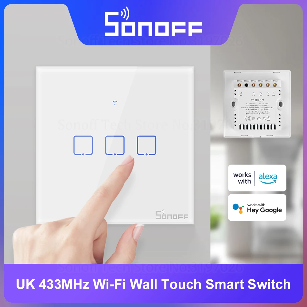 SONOFF T1UK TX 1/2/3 Банды 433 МГц RF WiFi Настенный Сенсорный Умный переключатель Поддержка локальной сети Приложение eWeLink Работает С Alexa Google Home IFTTT . ' - ' . 0