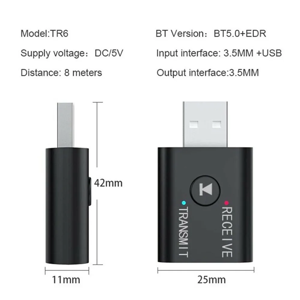 TR6 Bluetooth 5.0 Приемник передатчик 2 В 1 Беспроводной аудио 3,5 мм USB Aux Музыкальный адаптер для автомобильного динамика ПК телевизора . ' - ' . 5