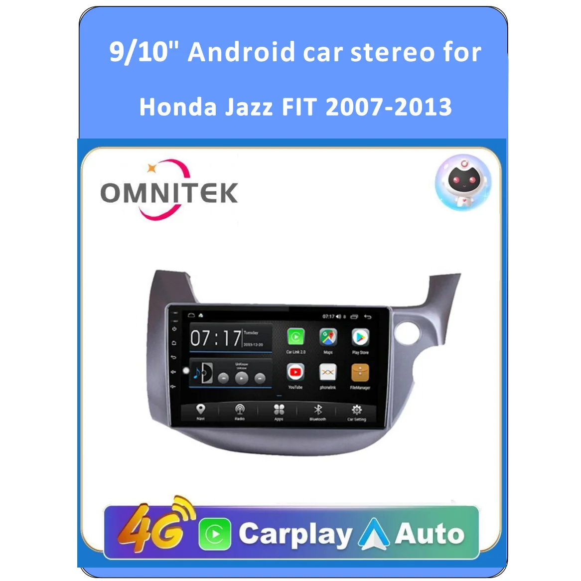 Автомагнитола OMNITEK Android 10 для Honda Jazz Fit 2007-2013 Стерео мультимедийный видеоплеер Carplay Авто GPS Навигация 2din . ' - ' . 0