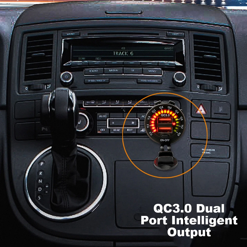 Автомобильный выключатель питания 12V 24V, быстрое зарядное устройство USB QC 3.0 с красочным цифровым вольтметром, Автоматические электронные аксессуары . ' - ' . 1