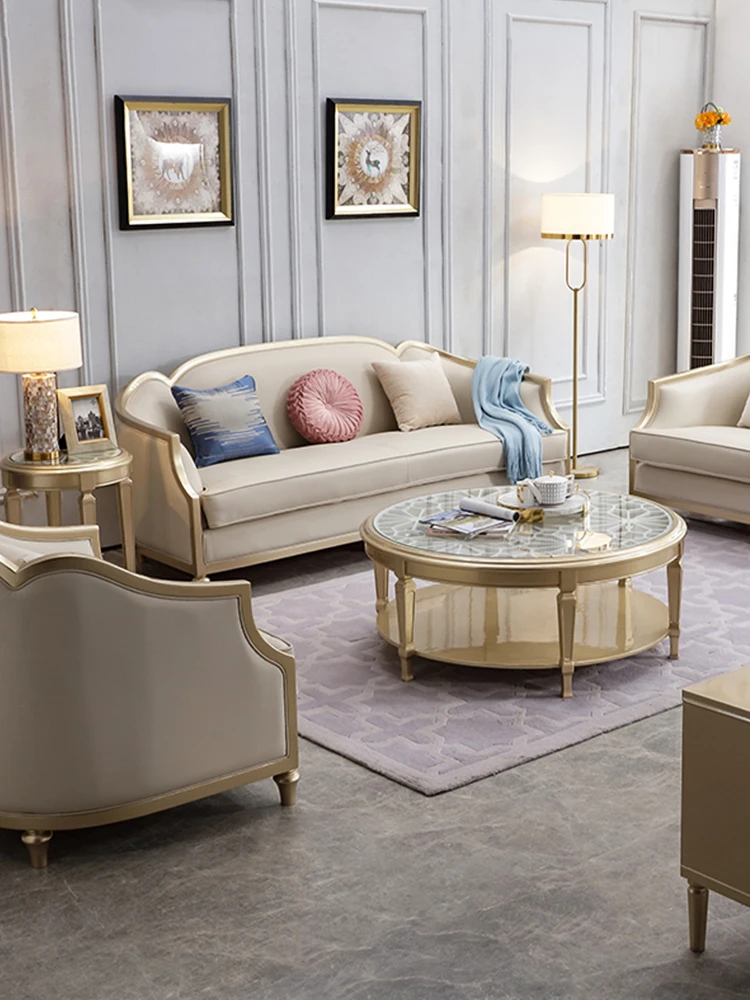 Американский легкий роскошный диван из массива дерева Европейский современный простой диван для гостиной Размер 123 кожаный французский диван для виллы . ' - ' . 1