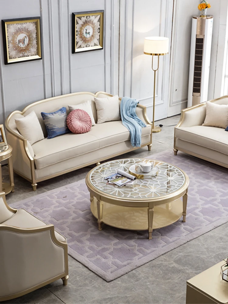 Американский легкий роскошный диван из массива дерева Европейский современный простой диван для гостиной Размер 123 кожаный французский диван для виллы . ' - ' . 2