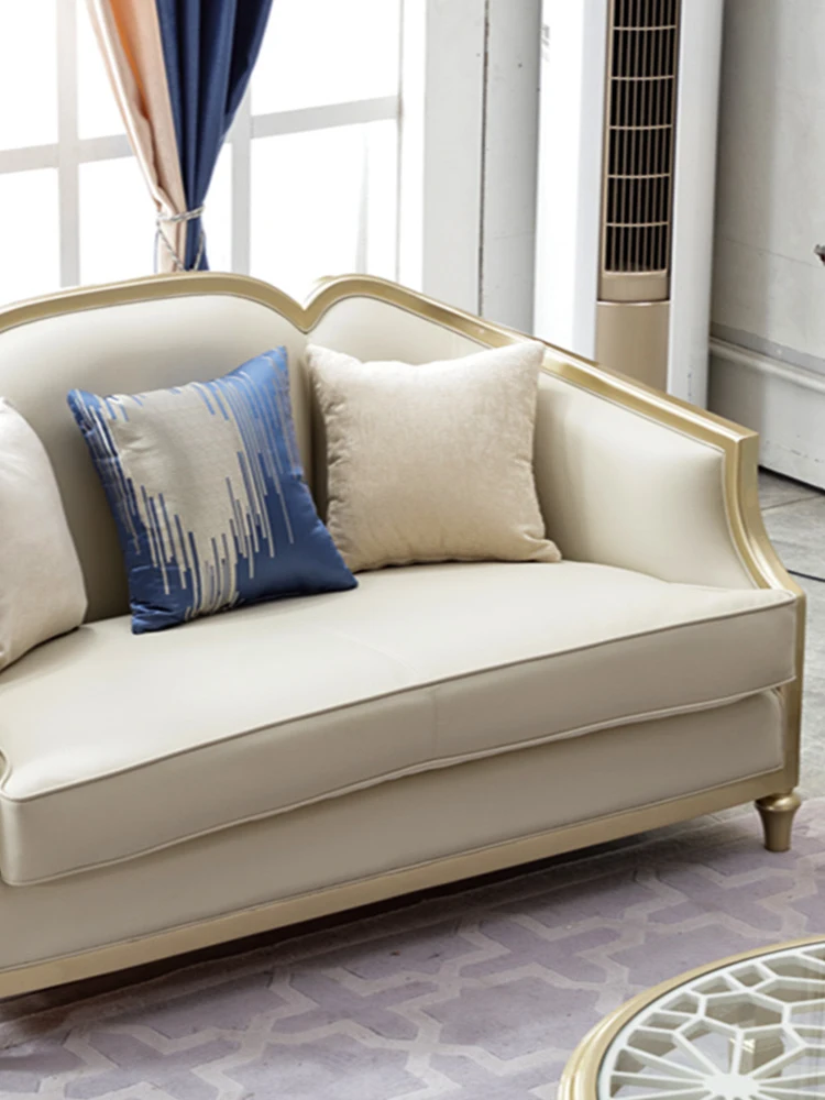 Американский легкий роскошный диван из массива дерева Европейский современный простой диван для гостиной Размер 123 кожаный французский диван для виллы . ' - ' . 3