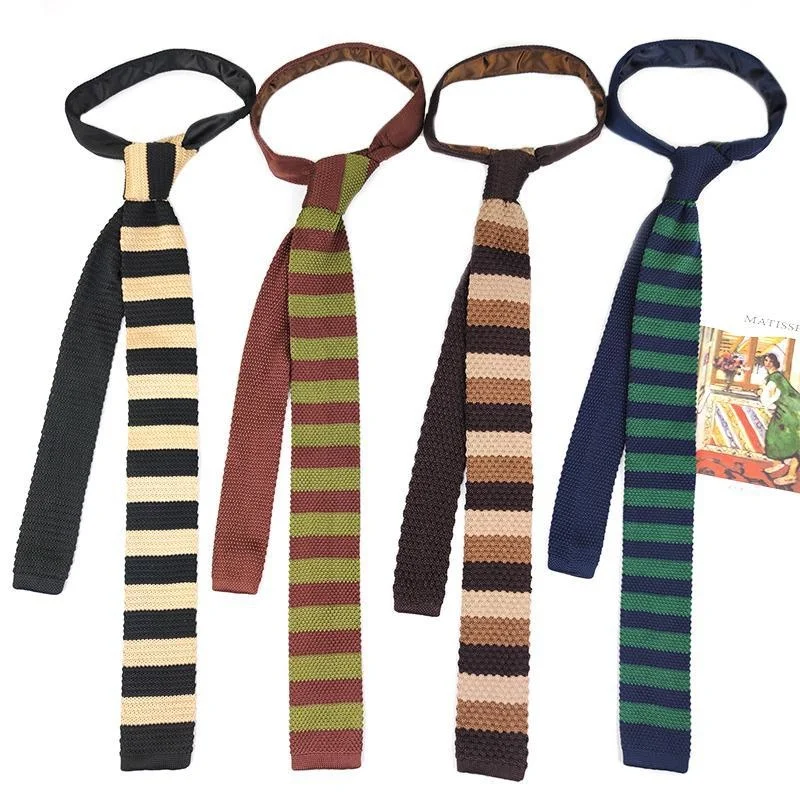 Британский стиль, вязаные галстуки длиной 5,5 см Для мужчин, полосатые галстуки в клетку для студенток колледжа, винтажный коричневый галстук, рубашка с галстуком Corbatas . ' - ' . 4