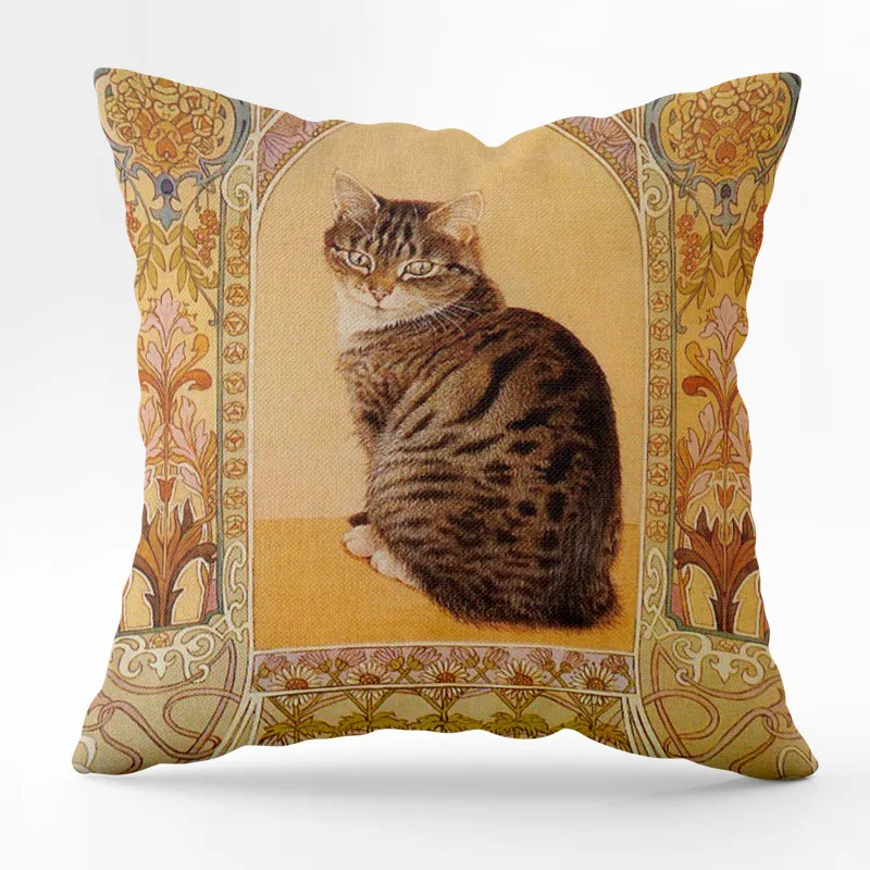 Винтажная ностальгическая наволочка с изображением кошки, украшение для гостиной, спальни, дивана, наволочка для вечеринки, украшение для дома, наволочка . ' - ' . 1
