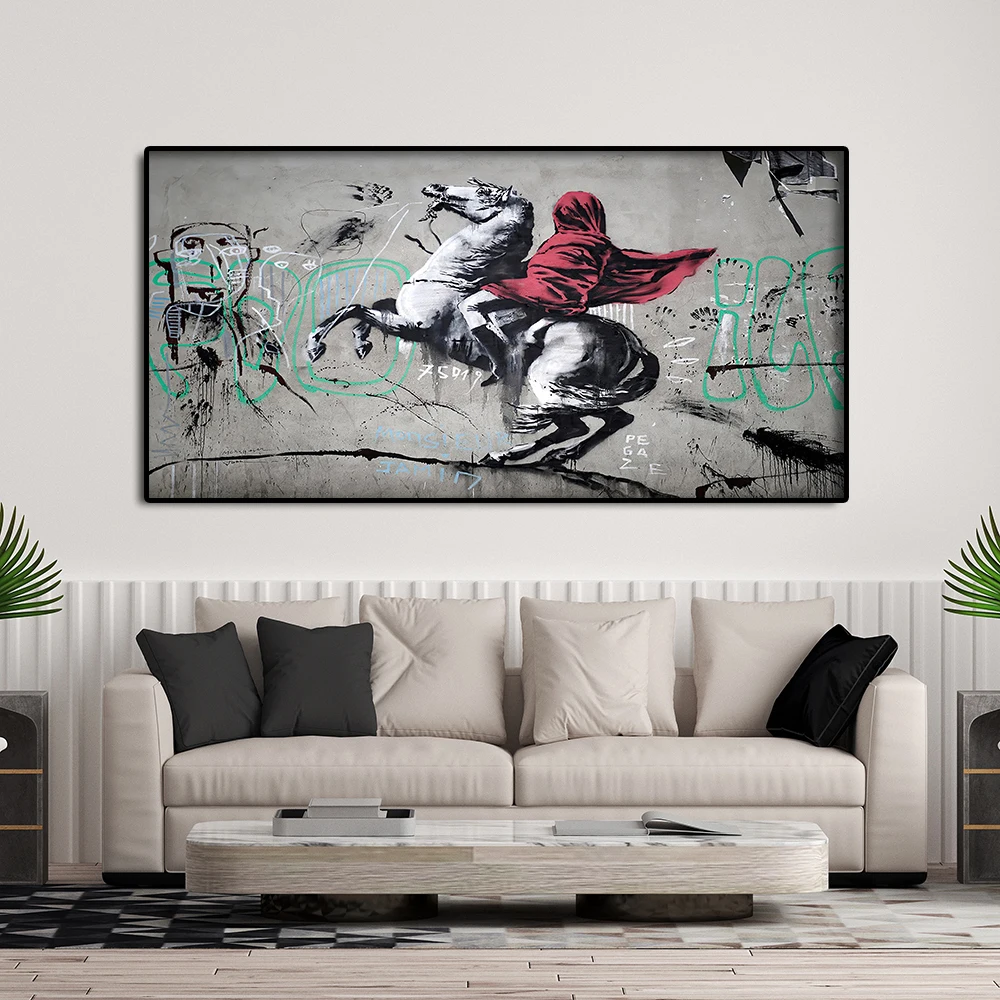 Граффити Портрет Наполеона Бонапарта Лошадь Картины Бэнкси Холст Плакаты Принты Настенные Рисунки Для домашнего декора гостиной . ' - ' . 2