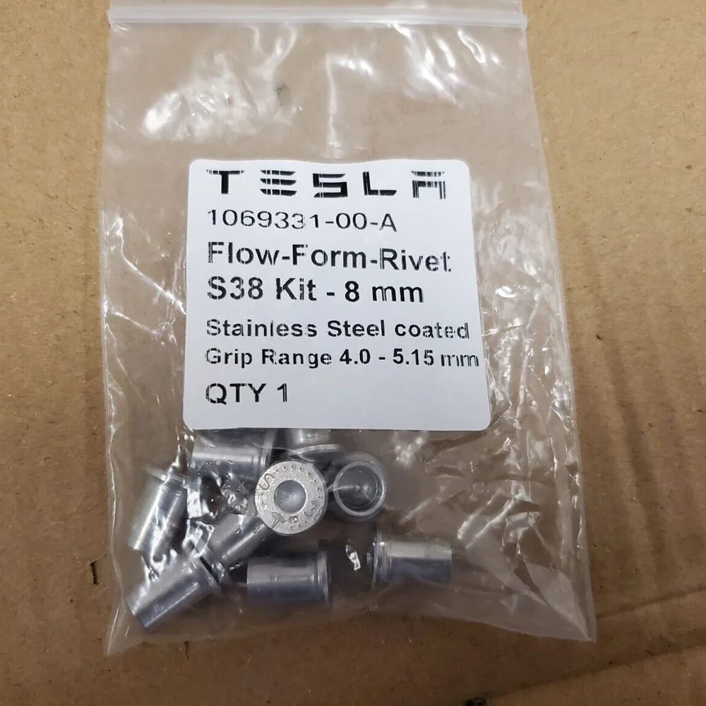 Для заклепки из нержавеющей стали Tesla -Деталь № 1069331-00-A (продается в пакетах по 10 штук) Комплект заклепок Flow Form S38 - 8 мм, Диапазон захвата 4,0-1,5 мм . ' - ' . 0