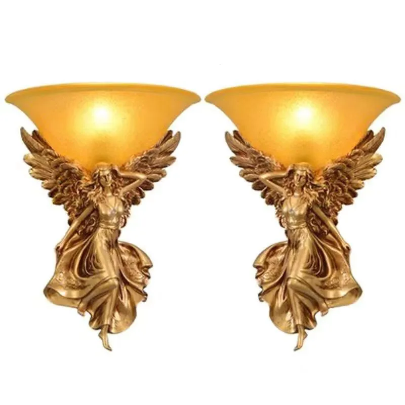 Европейский настенный светильник angel, Золотые Роскошные настенные светильники angel, лампа E14, светодиодные лампы, внутреннее настенное освещение, прикроватная лампа, Художественная настенная лампа . ' - ' . 2