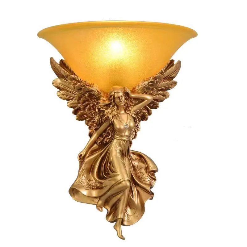 Европейский настенный светильник angel, Золотые Роскошные настенные светильники angel, лампа E14, светодиодные лампы, внутреннее настенное освещение, прикроватная лампа, Художественная настенная лампа . ' - ' . 3