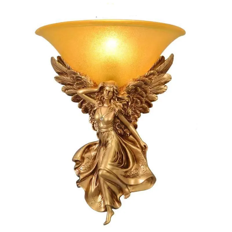 Европейский настенный светильник angel, Золотые Роскошные настенные светильники angel, лампа E14, светодиодные лампы, внутреннее настенное освещение, прикроватная лампа, Художественная настенная лампа . ' - ' . 4