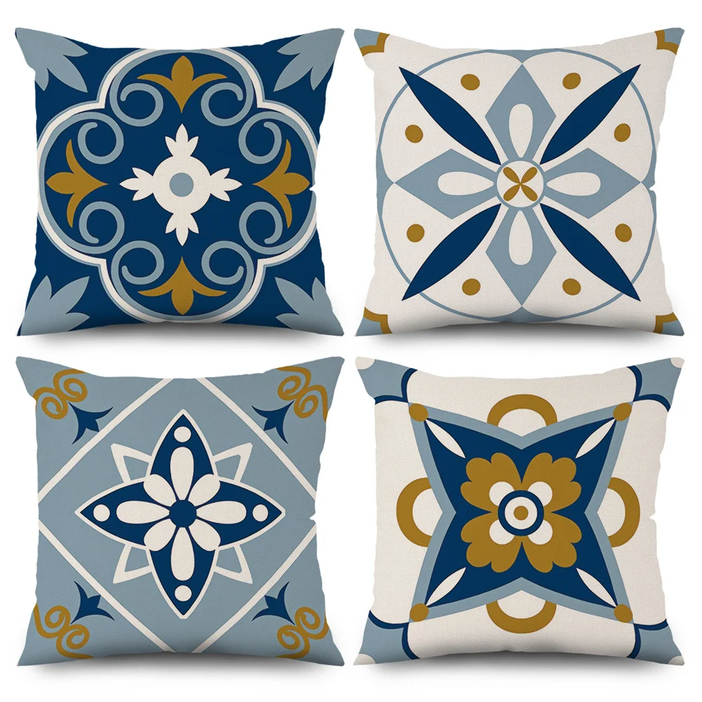 Желто-синий геометрический принт в скандинавском стиле, чехол для диванной подушки, Наволочка, украшение для дома, вечеринки, автомобиля, Постельные принадлежности . ' - ' . 0